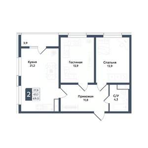 2-к квартира, вторичка, 69м2, 12/20 этаж