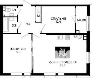 1-к квартира, вторичка, 72м2, 10/24 этаж