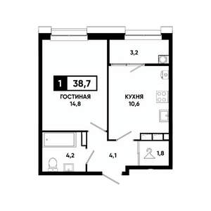 1-к квартира, вторичка, 39м2, 12/20 этаж