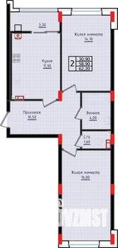 2-к квартира, строящийся дом, 62м2, 5/10 этаж
