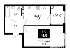 1-к квартира, вторичка, 42м2, 19/24 этаж