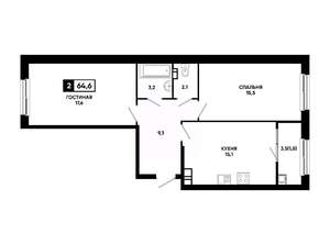 2-к квартира, вторичка, 65м2, 7/14 этаж