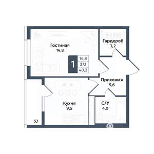 1-к квартира, вторичка, 40м2, 9/20 этаж