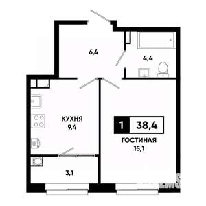 1-к квартира, строящийся дом, 38м2, 10/19 этаж