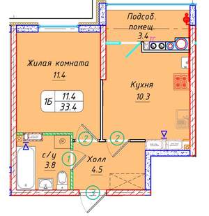 1-к квартира, вторичка, 33м2, 20/21 этаж