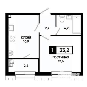 1-к квартира, вторичка, 33м2, 2/21 этаж