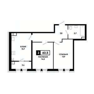2-к квартира, вторичка, 61м2, 9/16 этаж