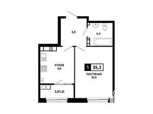 1-к квартира, вторичка, 35м2, 15/24 этаж