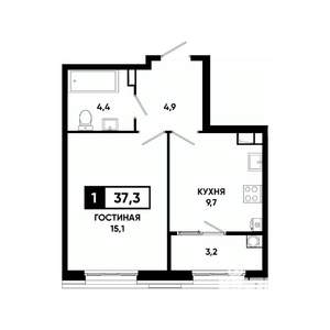 1-к квартира, вторичка, 37м2, 7/18 этаж