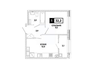 1-к квартира, вторичка, 32м2, 12/12 этаж