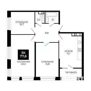 3-к квартира, вторичка, 78м2, 14/24 этаж
