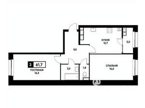 2-к квартира, вторичка, 62м2, 17/20 этаж