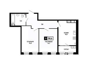2-к квартира, вторичка, 59м2, 24/24 этаж