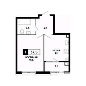 1-к квартира, вторичка, 38м2, 2/18 этаж