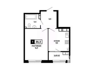 1-к квартира, вторичка, 35м2, 17/24 этаж