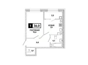 1-к квартира, вторичка, 36м2, 3/8 этаж