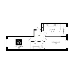 2-к квартира, вторичка, 58м2, 17/24 этаж