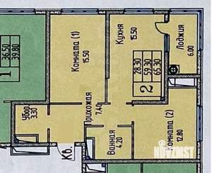 2-к квартира, вторичка, 65м2, 16/17 этаж