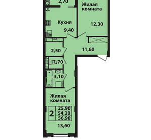 2-к квартира, вторичка, 57м2, 6/12 этаж
