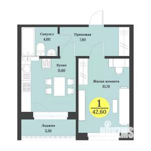 1-к квартира, строящийся дом, 44м2, 12/12 этаж