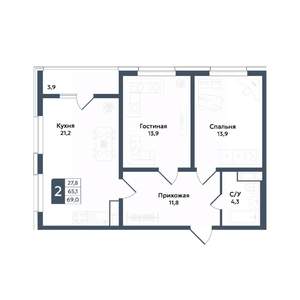 2-к квартира, вторичка, 69м2, 13/20 этаж