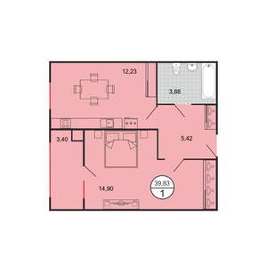 1-к квартира, строящийся дом, 40м2, 1/6 этаж