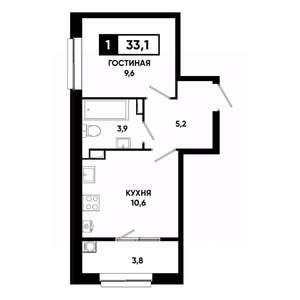 1-к квартира, вторичка, 33м2, 8/19 этаж