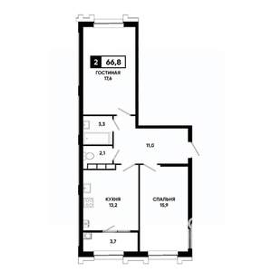 2-к квартира, строящийся дом, 67м2, 12/21 этаж