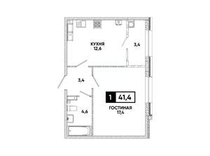 1-к квартира, вторичка, 41м2, 12/16 этаж