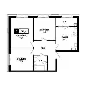 3-к квартира, вторичка, 67м2, 8/18 этаж
