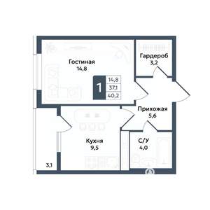 1-к квартира, вторичка, 40м2, 18/20 этаж