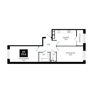 2-к квартира, вторичка, 58м2, 15/24 этаж
