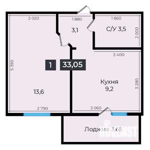 1-к квартира, вторичка, 34м2, 1/16 этаж
