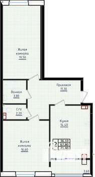 2-к квартира, строящийся дом, 71м2, 6/10 этаж