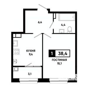 1-к квартира, строящийся дом, 38м2, 4/19 этаж