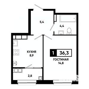 1-к квартира, вторичка, 36м2, 14/19 этаж