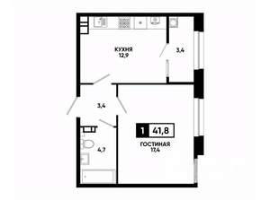 1-к квартира, вторичка, 42м2, 4/16 этаж