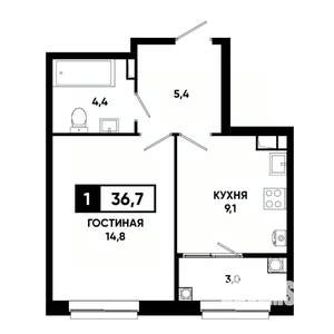 1-к квартира, вторичка, 37м2, 3/19 этаж