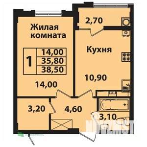 1-к квартира, вторичка, 39м2, 2/8 этаж