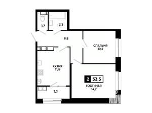 2-к квартира, вторичка, 54м2, 24/24 этаж