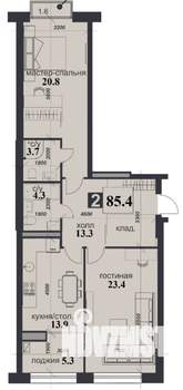 2-к квартира, строящийся дом, 85м2, 11/12 этаж