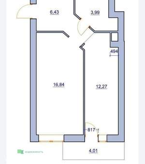 1-к квартира, вторичка, 43м2, 7/16 этаж