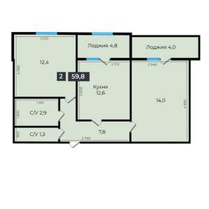 1-к квартира, строящийся дом, 60м2, 16/16 этаж
