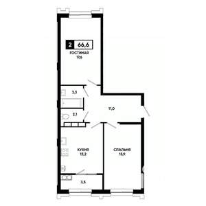 2-к квартира, строящийся дом, 67м2, 13/21 этаж