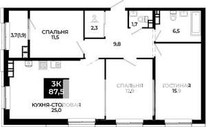 2-к квартира, вторичка, 88м2, 12/24 этаж