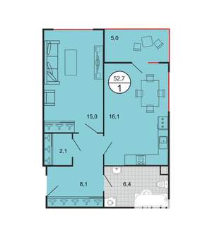 1-к квартира, вторичка, 52м2, 2/19 этаж