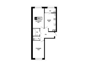 2-к квартира, вторичка, 59м2, 4/16 этаж
