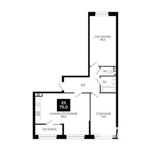 1-к квартира, вторичка, 75м2, 5/24 этаж