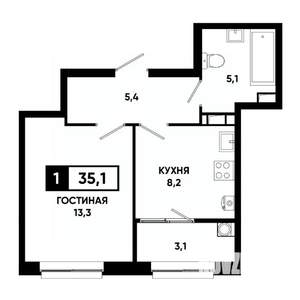 1-к квартира, строящийся дом, 35м2, 8/19 этаж