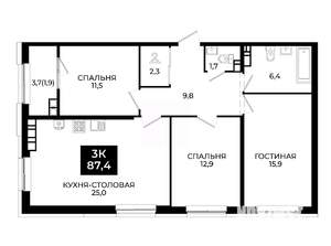 2-к квартира, вторичка, 87м2, 15/24 этаж